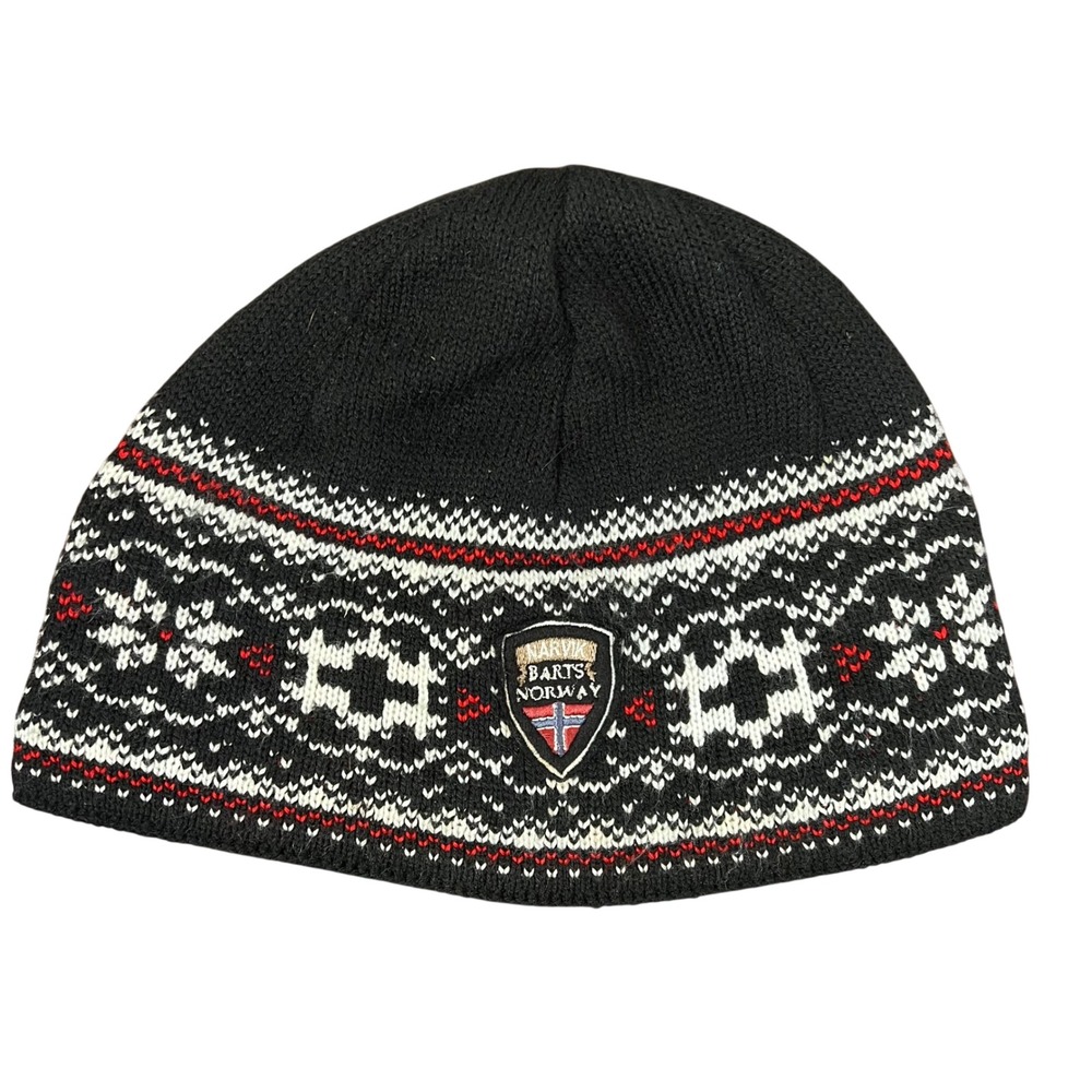 Barts Narvik Norway Beanie Hat Black Fair Isle Fleece Lined Nordic Knit 9050